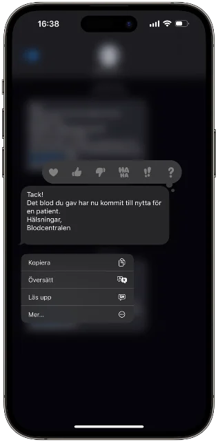 Text message you receive when your blood has actually been used to help a patient